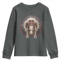 Horse Native American Indigenous Heritage War Bonnet Youth Sweatshirt - Wonder Print Shop