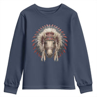 Horse Native American Indigenous Heritage War Bonnet Youth Sweatshirt - Wonder Print Shop
