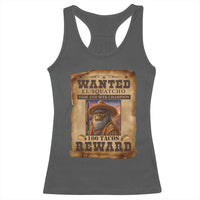 Funny Wanted El Squatcho Racerback Tank Top Hide And Seek Champion Western Poncho Mexican Bigfoot - Wonder Print Shop