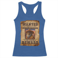 Funny Wanted El Squatcho Racerback Tank Top Hide And Seek Champion Western Poncho Mexican Bigfoot - Wonder Print Shop
