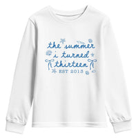 The Summer I Turned Thirteen Funny 13th Birthday Est 2013 Youth Sweatshirt Summer Coastal Birthday Seashell Bow