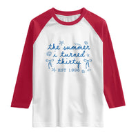 The Summer I Turned Twenty Funny 20th Birthday Est 2006 Raglan Shirt Summer Coastal Birthday Seashell Bow