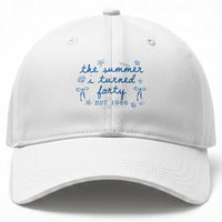 The Summer I Turned Forty Funny 40th Birthday Est 1986 Baseball Cap Summer Coastal Birthday Seashell Bow