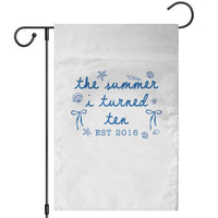 The Summer I Turned Ten Funny 10th Birthday Est 2016 Garden Flag Summer Coastal Birthday Seashell Bow