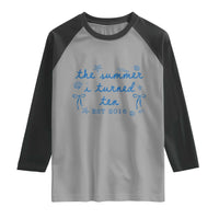 The Summer I Turned Ten Funny 10th Birthday Est 2016 Raglan Shirt Summer Coastal Birthday Seashell Bow