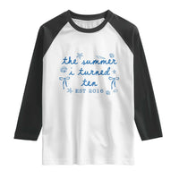 The Summer I Turned Ten Funny 10th Birthday Est 2016 Raglan Shirt Summer Coastal Birthday Seashell Bow