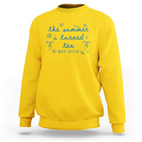 The Summer I Turned Ten Funny 10th Birthday Est 2016 Sweatshirt Summer Coastal Birthday Seashell Bow