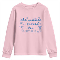 The Summer I Turned Ten Funny 10th Birthday Est 2016 Youth Sweatshirt Summer Coastal Birthday Seashell Bow