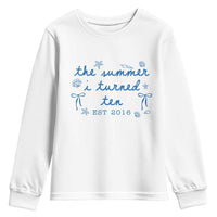 The Summer I Turned Ten Funny 10th Birthday Est 2016 Youth Sweatshirt Summer Coastal Birthday Seashell Bow