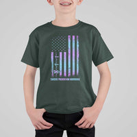 Suicide Prevention Warriors T Shirt For Kid Vintage American Flag Heartbeat Ribbon - Wonder Print Shop
