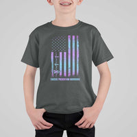 Suicide Prevention Warriors T Shirt For Kid Vintage American Flag Heartbeat Ribbon - Wonder Print Shop