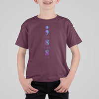Suicide Prevention Awareness T Shirt For Kid 988 Suicide Prevention Hotline 988 Purple Teal Semicolon - Wonder Print Shop