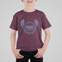 Suicide Prevention Awareness T Shirt For Kid Call Or Text For Mental Health Support 988 Suicide And Crisis Lifeline Wings - Wonder Print Shop