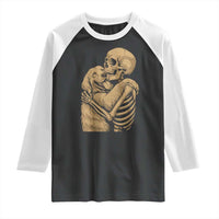 Skeleton Hugging Dog Halloween Dog Lover Raglan Shirt - Wonder Print Shop