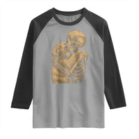 Skeleton Hugging Dog Halloween Dog Lover Raglan Shirt - Wonder Print Shop