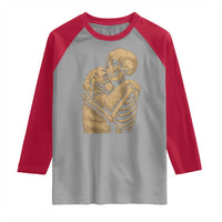 Skeleton Hugging Dog Halloween Dog Lover Raglan Shirt - Wonder Print Shop