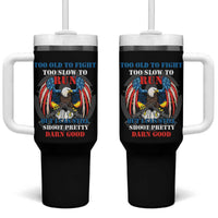 Too Old To Fight Too Slow To Run But I Can Still Shoot Pretty Darn Good Tumbler With Handle Bald Eagle - Wonder Print Shop