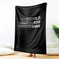 Funny Bold Badass Superhuman Throw Blanket Vintage American Flag Fathers Day - Wonder Print Shop