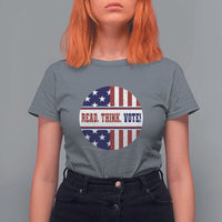 Read Think Vote T Shirt For Women Presidential Election 2024 Vintage American Flag - Wonder Print Shop