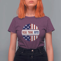 Read Think Vote T Shirt For Women Presidential Election 2024 Vintage American Flag - Wonder Print Shop