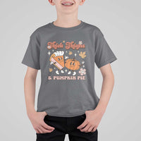 Funny Retro Thanksgiving T Shirt For Kid Thick Thighs And Pumpkin Pie Fall Season Family Matching - Wonder Print Shop