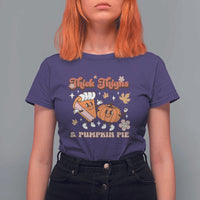 Funny Retro Thanksgiving T Shirt For Women Thick Thighs And Pumpkin Pie Fall Season Family Matching - Wonder Print Shop