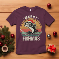 Funny Christmas Fishing T Shirt Merry Fishmas Vintage Sunset Retro - Wonder Print Shop