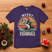 Funny Christmas Fishing T Shirt Merry Fishmas Vintage Sunset Retro - Wonder Print Shop