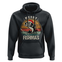 Funny Christmas Fishing Hoodie Merry Fishmas Vintage Sunset Retro
