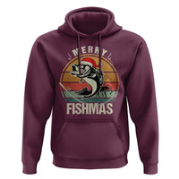 Funny Christmas Fishing Hoodie Merry Fishmas Vintage Sunset Retro