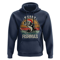 Funny Christmas Fishing Hoodie Merry Fishmas Vintage Sunset Retro