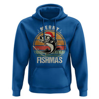 Funny Christmas Fishing Hoodie Merry Fishmas Vintage Sunset Retro