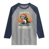 Funny Christmas Fishing Raglan Shirt Merry Fishmas Vintage Sunset Retro - Wonder Print Shop
