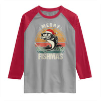 Funny Christmas Fishing Raglan Shirt Merry Fishmas Vintage Sunset Retro - Wonder Print Shop