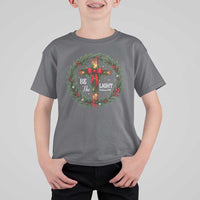 Christmas Be The Light T Shirt For Kid Christian Xmas Holiday Wreath Cross - Wonder Print Shop