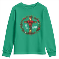 Christmas Be The Light Youth Sweatshirt Christian Xmas Holiday Wreath Cross - Wonder Print Shop
