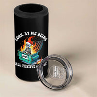 Funny Christmas Dumpster Fire Skeleton 2025 4 in 1 Can Cooler Tumbler Look At Me Being All Festive And Shit - Wonder Print Shop