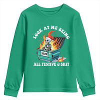 Funny Christmas Dumpster Fire Skeleton 2025 Youth Sweatshirt Look At Me Being All Festive And Shit - Wonder Print Shop