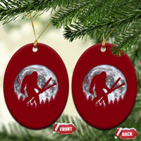Funny Skiing Bigfoot Ski Winter Sport Moon Ceramic Ornament - Wonder Print Shop