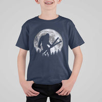 Funny Skiing Bigfoot Ski Winter Sport Moon T Shirt For Kid - Wonder Print Shop