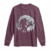 Funny Skiing Bigfoot Ski Winter Sport Moon Long Sleeve Shirt - Wonder Print Shop
