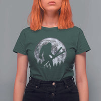 Funny Skiing Bigfoot Ski Winter Sport Moon T Shirt For Women - Wonder Print Shop