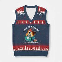 Funny Xmas Dumpster Fire Skeleton 2026 V-Neck Knit Sweater Vest Look At Me Being All Festive And Shit - Wonder Print Shop