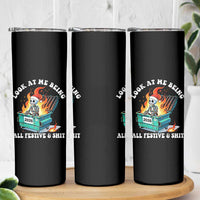 Funny Christmas Dumpster Fire Skeleton 2026 Skinny Tumbler Look At Me Being All Festive And Shit - Wonder Print Shop