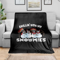 Funny Christmas Native American Throw Blanket Chillin' With My Snowmies Snowman Tribes - Wonder Print Shop
