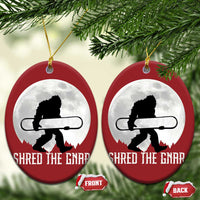 Funny Bigfoot Snowboarding Christmas Ornament Shred The Gnar Moon Snowboard - Wonder Print Shop