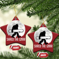 Funny Bigfoot Snowboarding Christmas Ornament Shred The Gnar Moon Snowboard - Wonder Print Shop