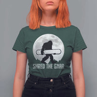 Funny Bigfoot Snowboarding T Shirt For Women Shred The Gnar Moon Snowboard - Wonder Print Shop