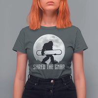 Funny Bigfoot Snowboarding T Shirt For Women Shred The Gnar Moon Snowboard - Wonder Print Shop