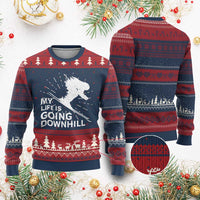 Funny Skiing Ugly Christmas Sweater My Life Is Going Downhill Skier - Wonder Print Shop